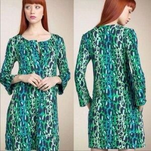 Diane Von Furstenberg GABY Silk Jersey Leopard Blue Green Short Dress Size 4